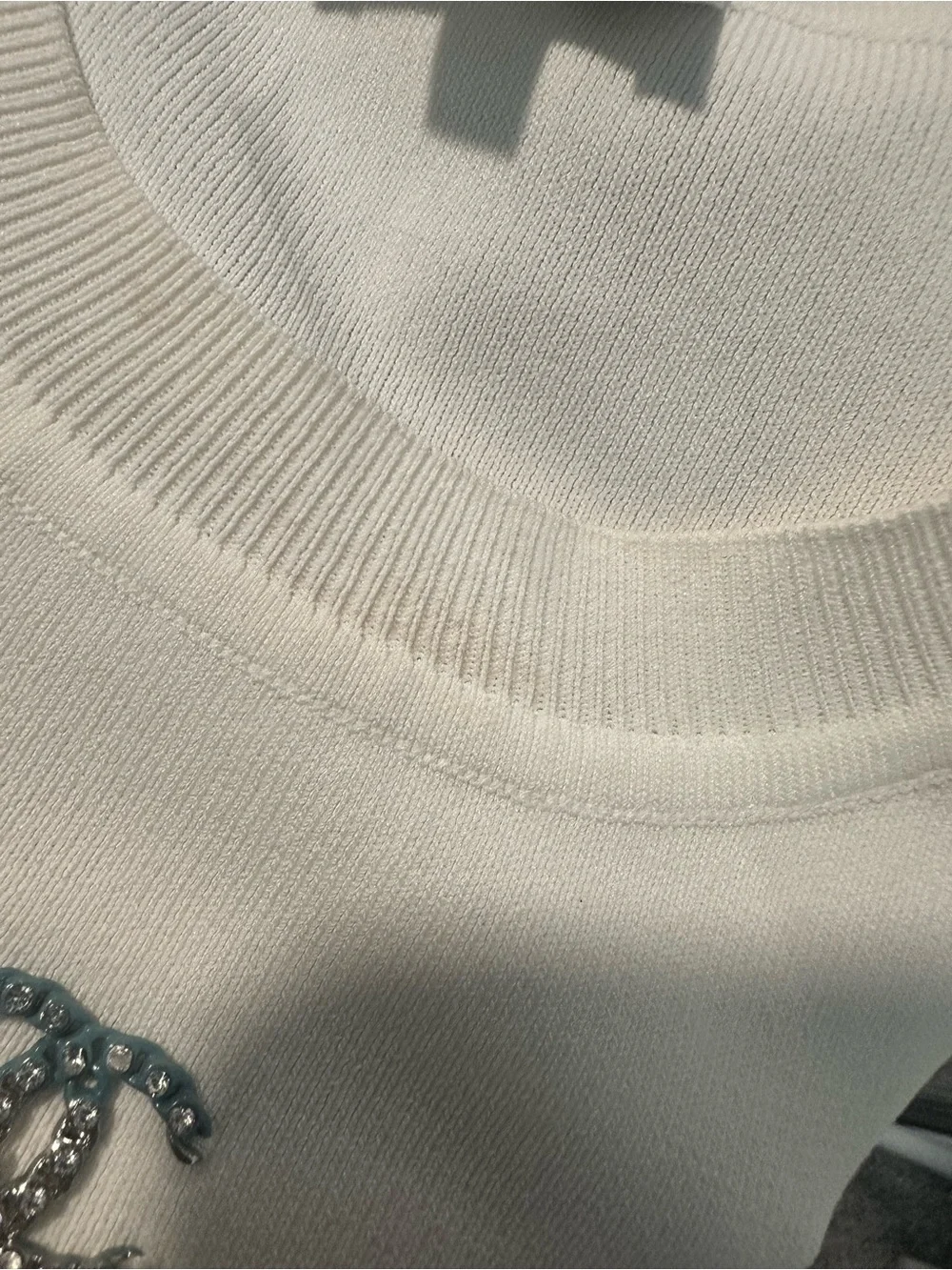 Chanel Women's Long-Sleeve Knit Top with Embellished Logo